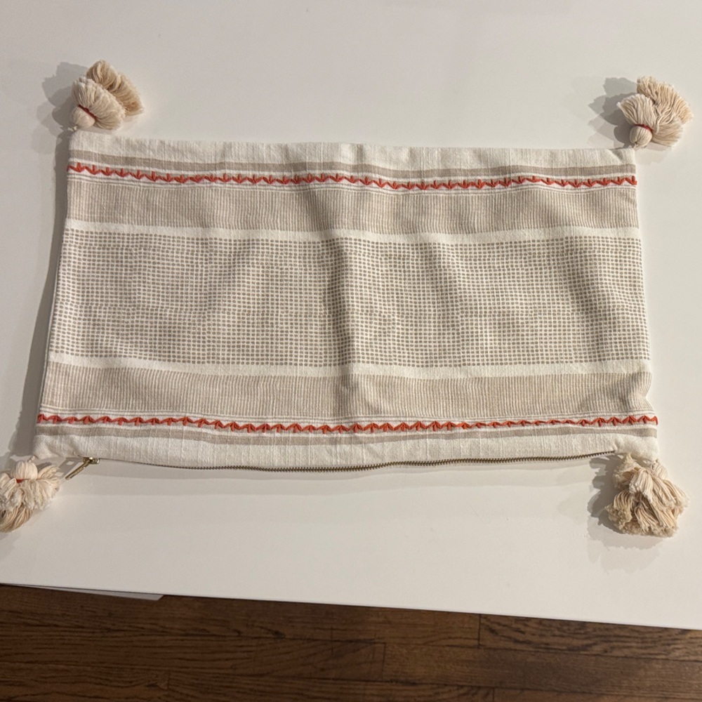 Serena & Lily Throw Pillow Cream and Red Tassel Decor